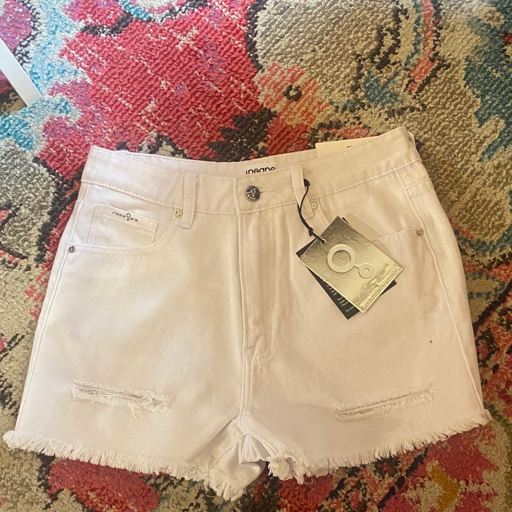 Insane Gene White Frayed Hem Jean Shorts
